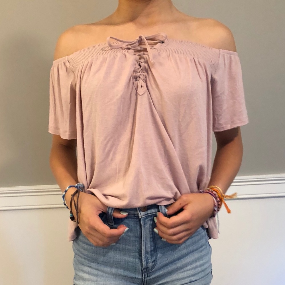 Blush off the shoulder shirt